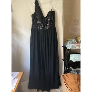 2705NWT Jasmine B203013 Long One Shoulder Sequin & Poly Chiffon Bridesmaid Dress